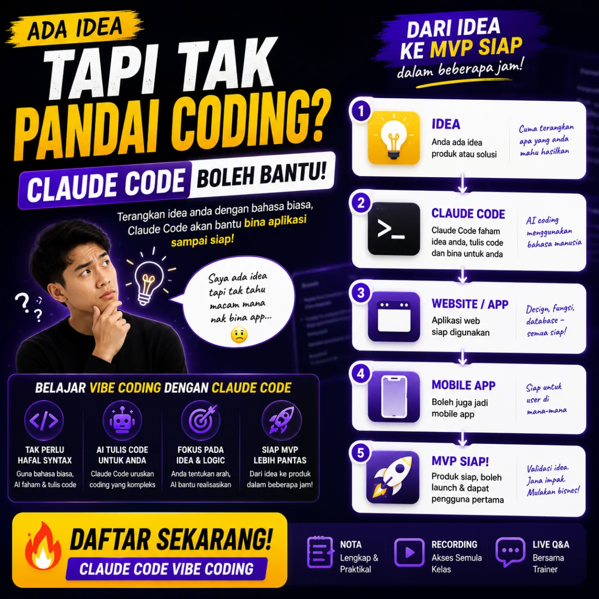 Claude Code Vibe Coding untuk orang baru - Dari website sehingga aplikasi web pertama sebagai beginner!